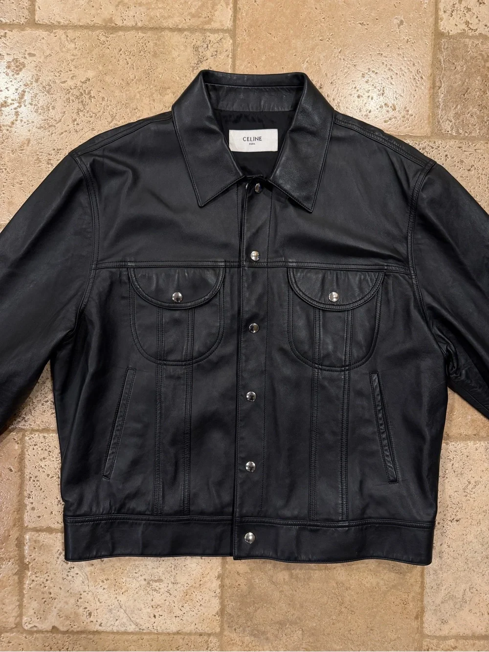 Celine x Hedi SS23 Runway Bauhaus Leather Trucker Jacket